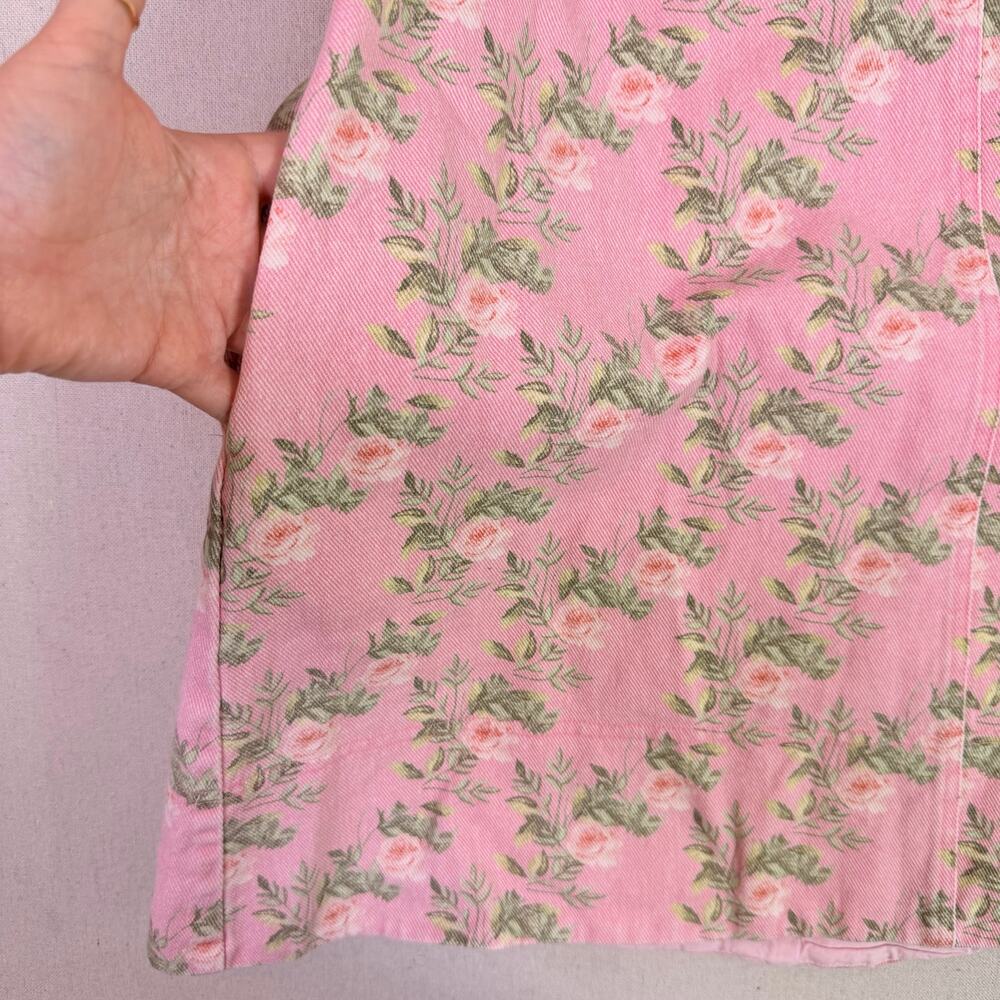 Entro Pink Denim Floral Rose Mini Shirt Dress Women's M Cottagecore Romantic - Picture 10 of 15